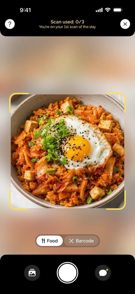 Kimchi fried rice in the BiteCheck meal photo preview