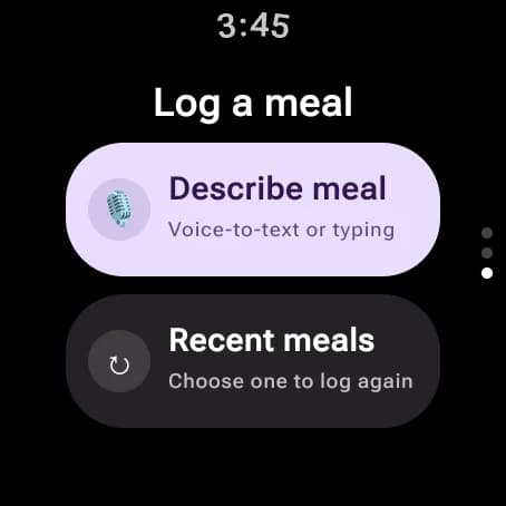 BiteCheck on Wear OS with Describe meal and Recent meals
